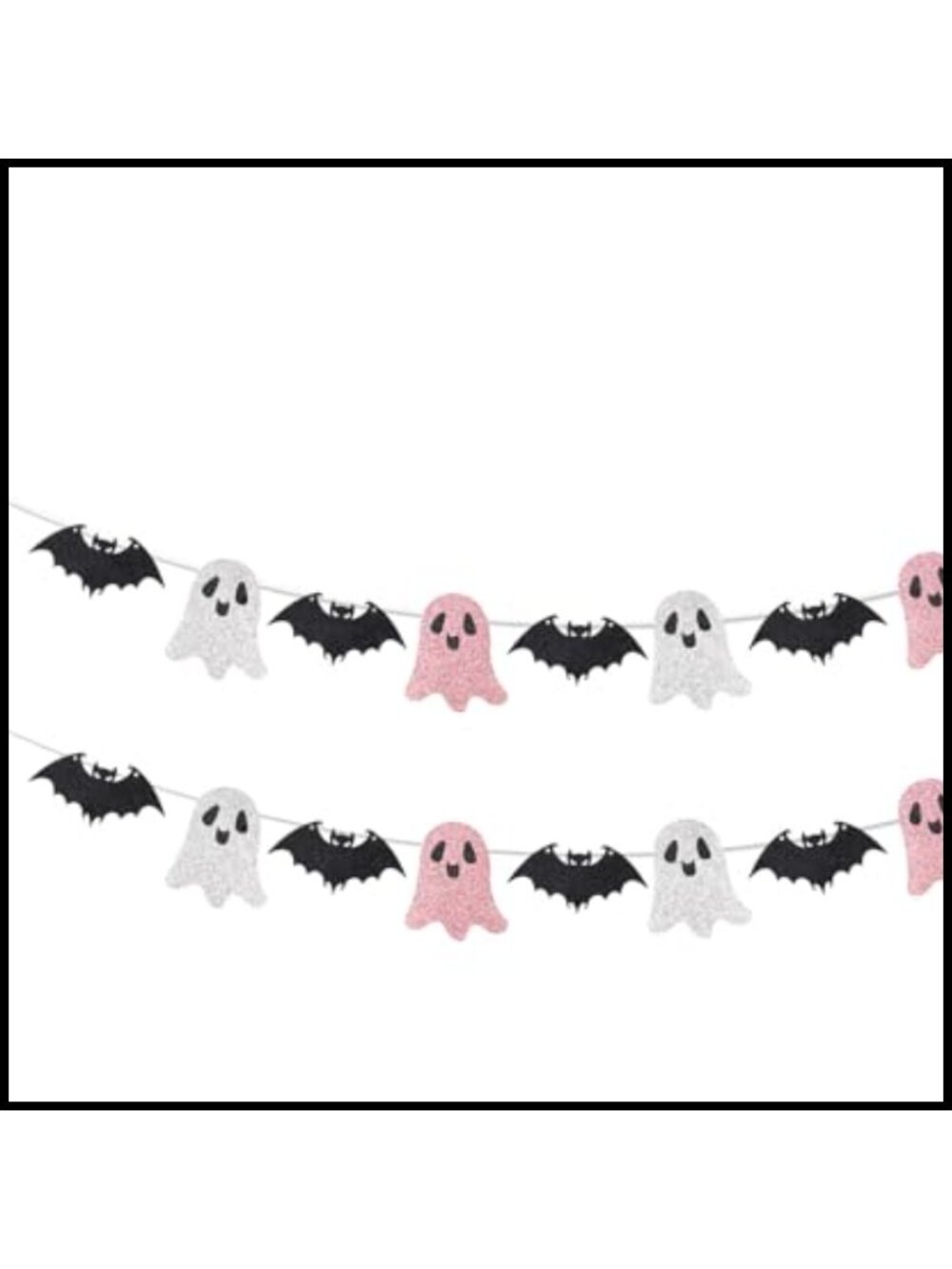 2 Pc Halloween Glitter Ghost & Bat Garland Banner Pre-Strung Party Decor